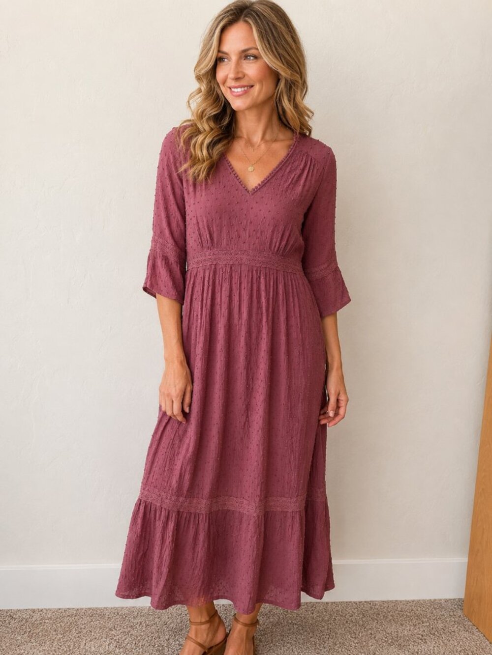 Knox Rose women's size Large boho maxi dress in a beautiful dusty mauve/rose